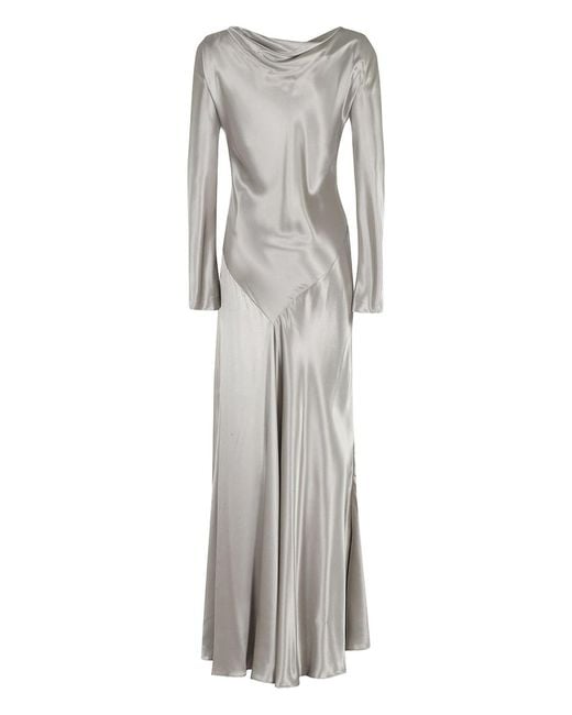 Alberta Ferretti Gray Long Satin Dress With Bias-Cut Fabric