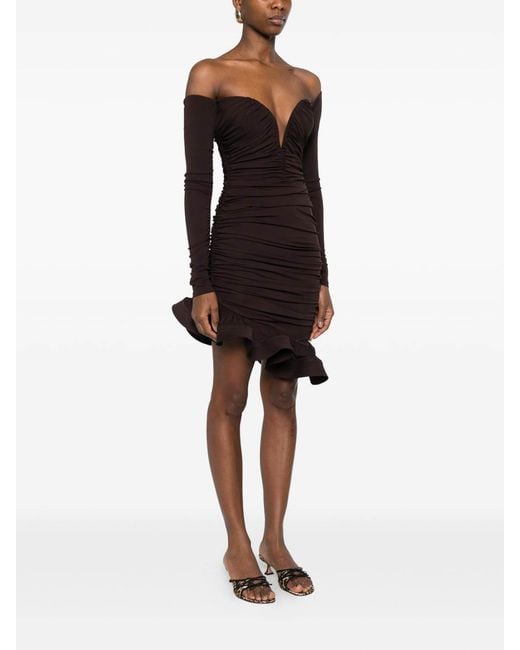 Elisabetta Franchi Brown Short Dress With Ruffles
