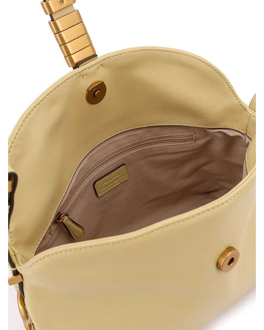 Pinko Natural Leather Shoulder Bag With Metal Logo Detail