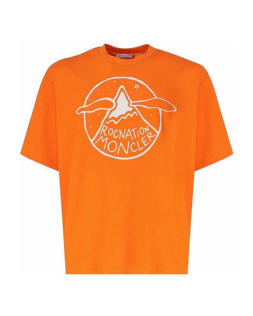 Moncler Orange T-shirt With Logo Pattern for men