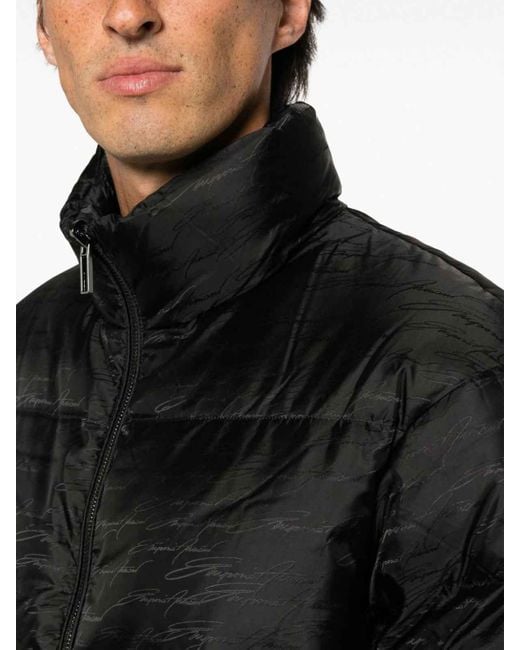 Emporio Armani Black Allover Logo Down Jacket for men