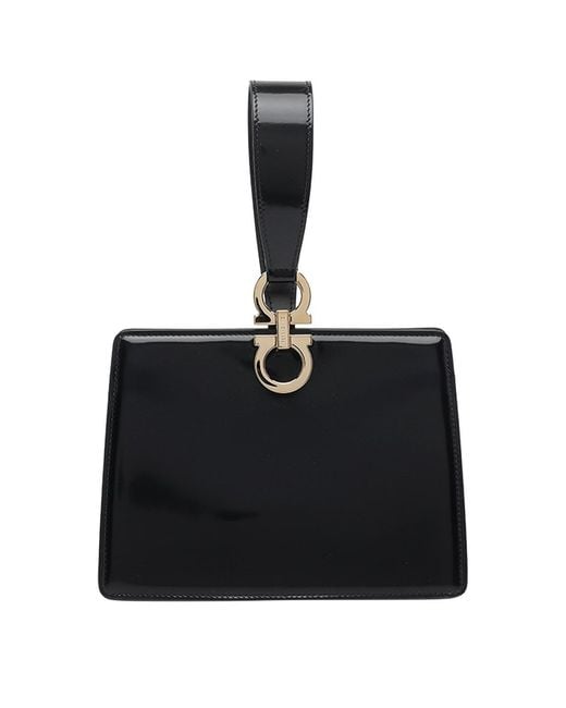 Ferragamo Black Gancini Logo Clutch