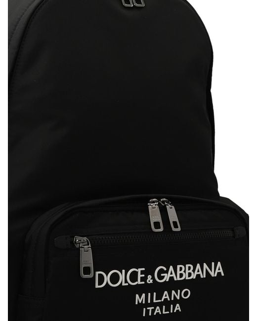 Dolce & Gabbana Black Sicilia Dna Nylon Backpack With Rubberized Logo On The Front for men