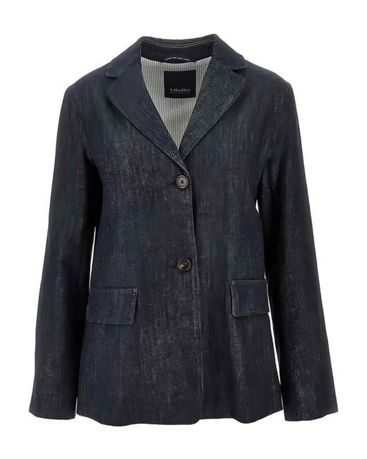 Max Mara Black Cotton Denim Single-Breasted Straight Blazer