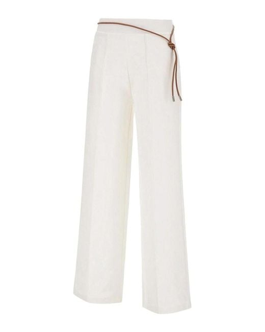 Herno White Regular Fit Trousers With Ironed Crease And Elasticated Waist