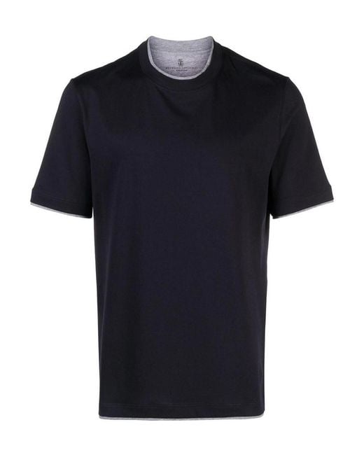 Brunello Cucinelli Black Crew-Neck T-Shirt With Faux-Layering for men