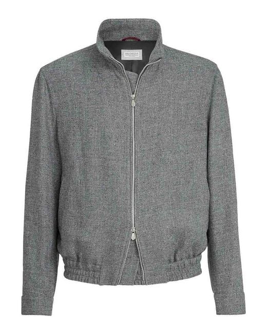 Brunello Cucinelli Gray Hopsack Jacket for men