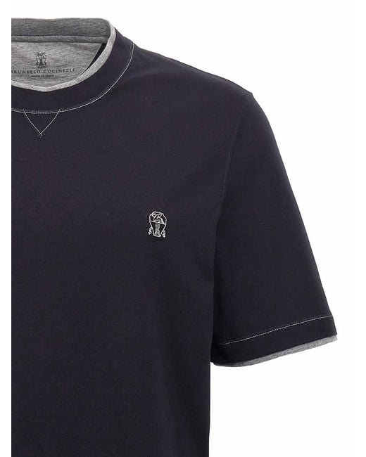 Brunello Cucinelli Blue Layered T-Shirt for men