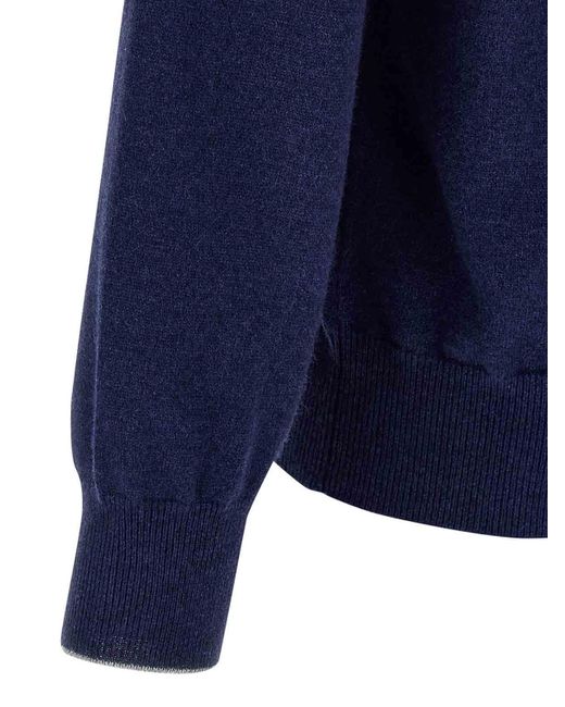 Brunello Cucinelli Blue Half-Zip Sweater for men
