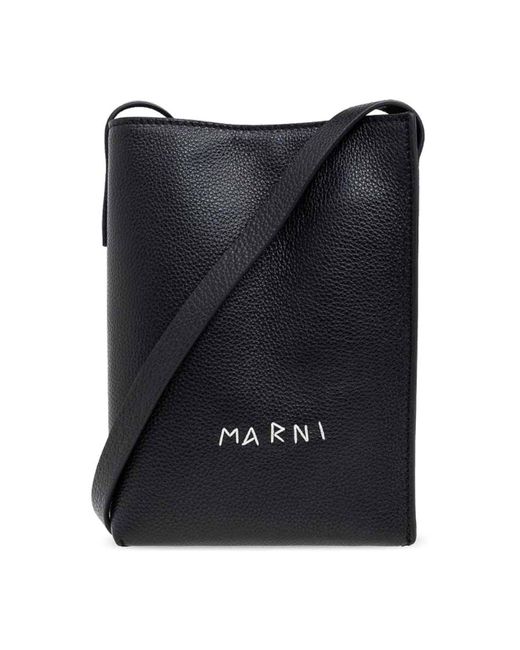 Marni Black Rectangular Leather Logo Tote Bag