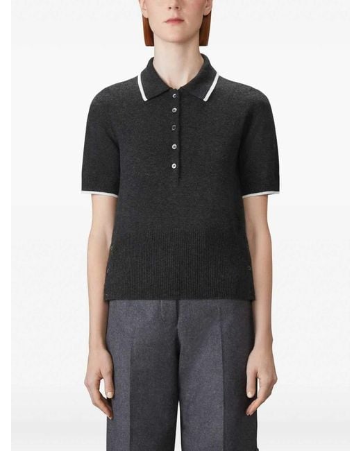 Thom Browne Black Browne 65 Jersey Intarsia Classic Ss Polo
