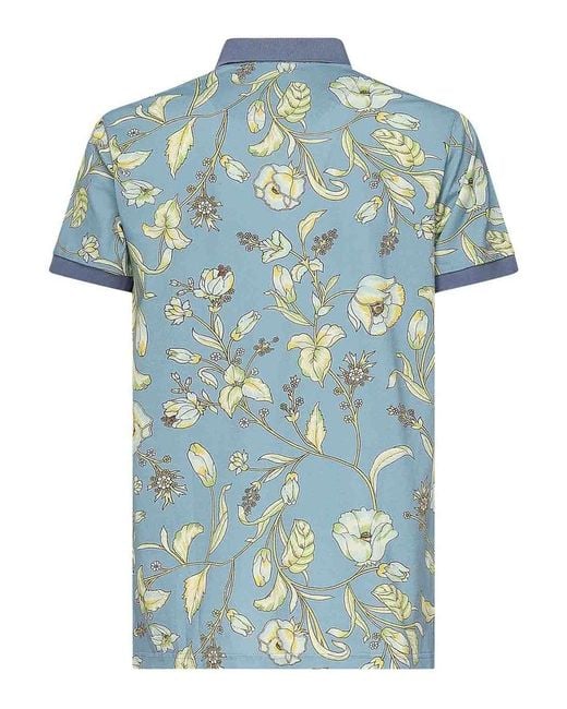 Etro Blue Floral Print Polo Shirt for men