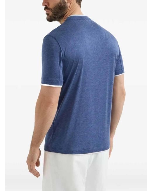 Brunello Cucinelli Blue T-Shirt With Faux-Layering for men