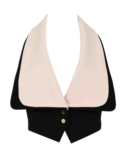 Elisabetta Franchi Black Two-Tone Crepe Waistcoat With Maxi Lapels