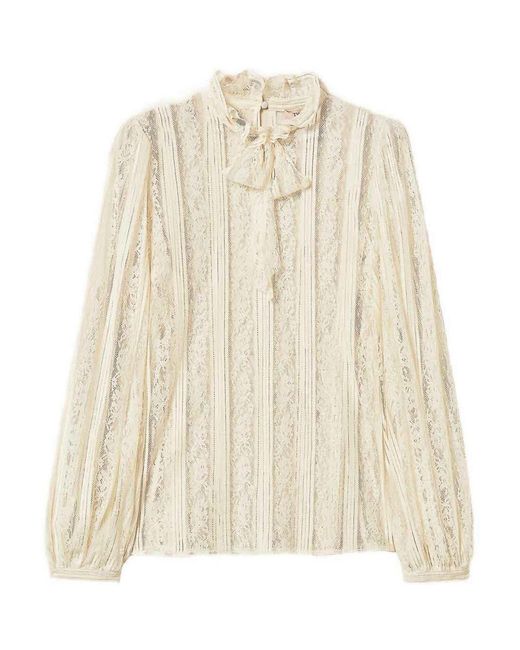 Twinset Natural Ivory Lace Blouse With Lavallire Collar