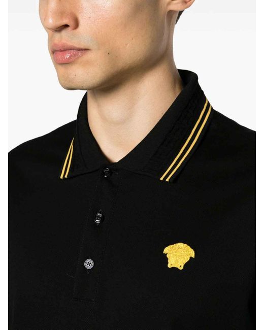 Versace Black Polo Shirt With Contrasting Logo for men
