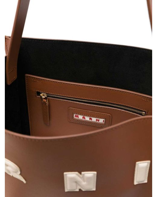 Marni Brown Museo Logo-Patch Leather Bag