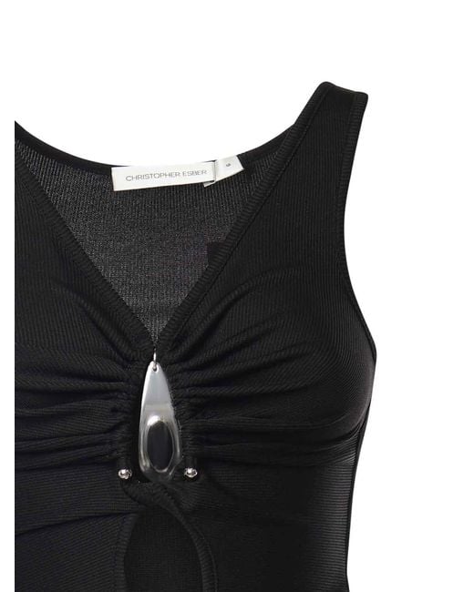 Christopher Esber Black Crystal Ribbed Knit Top