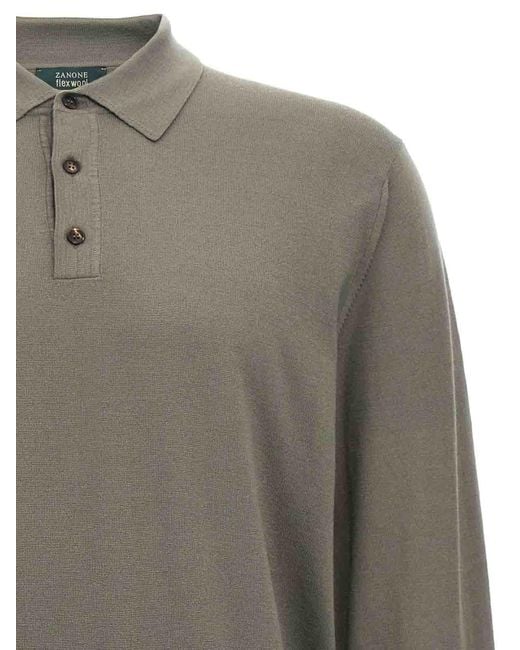 Zanone Gray Wool Polo Shirt for men