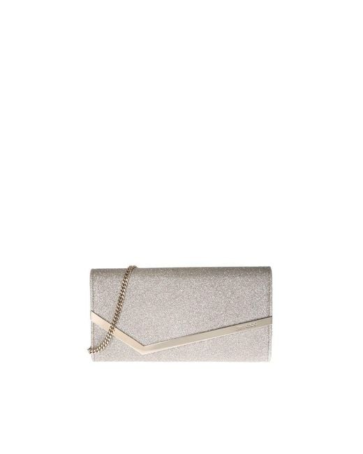 Jimmy Choo White Emmie Platinum Color Shoulder Bag