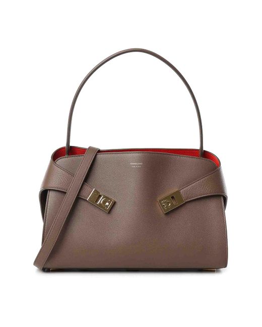 Ferragamo Brown Hug Soft Two-Tone Shoulder Bag (M)