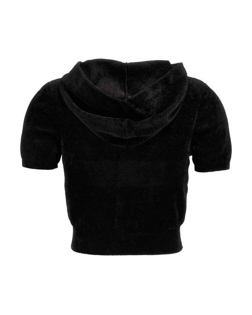 T By Alexander Wang Black Logo Chenille Cropped Hoodie