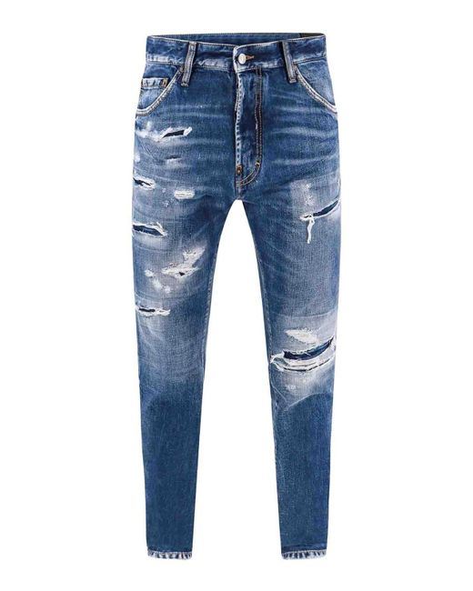 DSquared² Blue Cotton Jeans With Ripped Effect for men