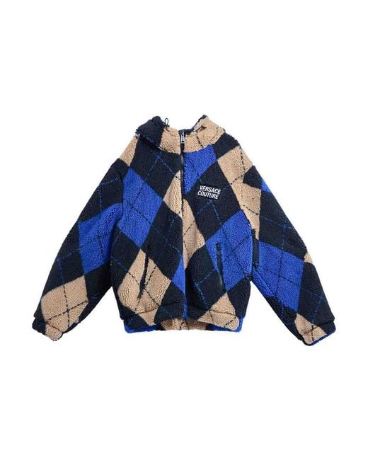 Versace Jeans Couture Blue Argyle Teddy Jacket for men