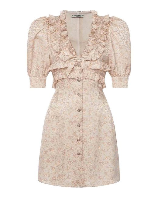 Alessandra Rich Natural Printed Silk Jacquard Mini Dress