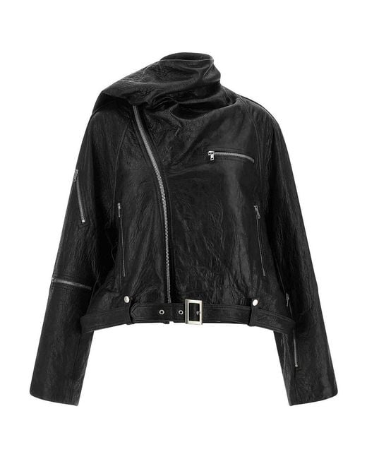 Rick Owens Black Cropped Scarf Flight Jacket