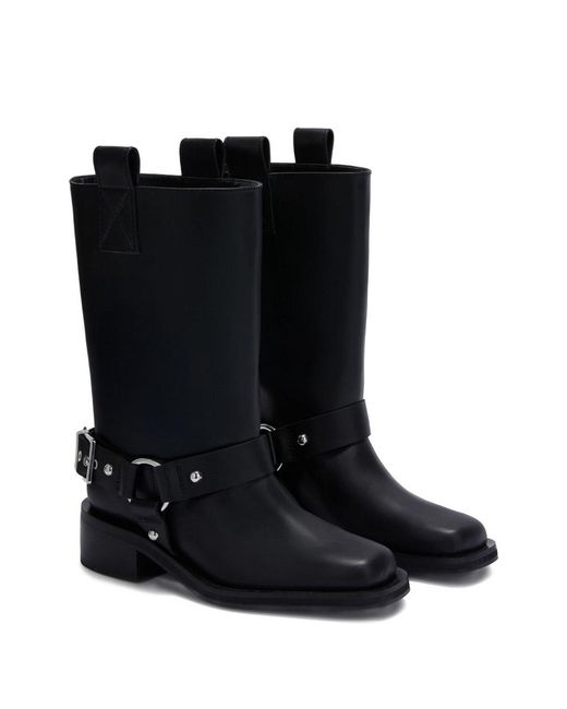 Ganni Black Recycled Leather Biker Boots