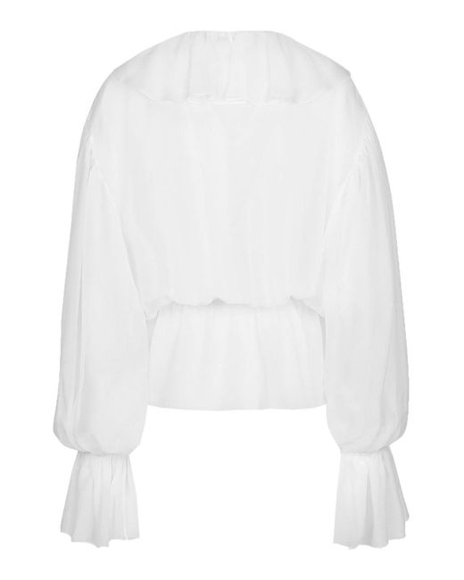 Dolce & Gabbana White Chiffon Blouse With Ruffles