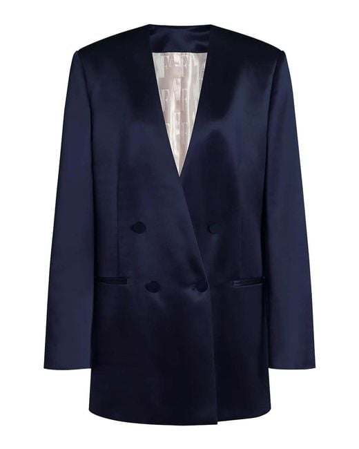 Alberta Ferretti Blue Double-Breasted Silk Jacket