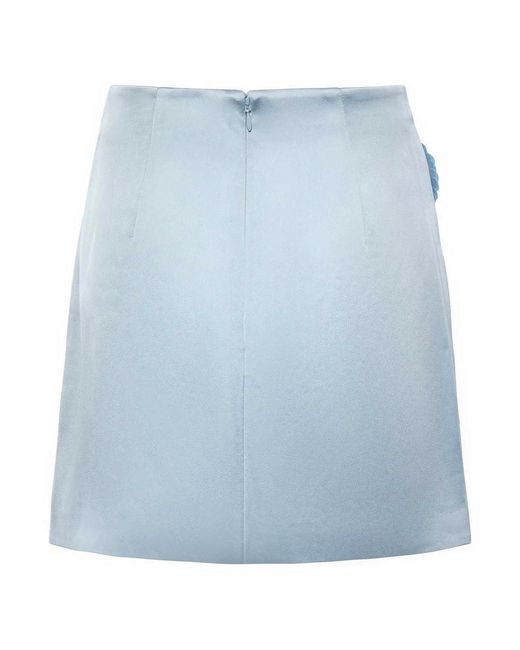 Self-Portrait Blue Satin Mini Skirt With Floral Appliques