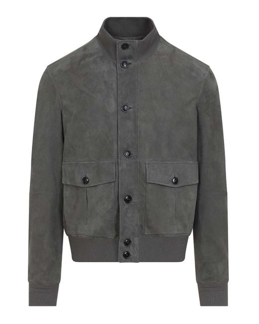 Zegna Gray Buttoned Leather Jacket for men