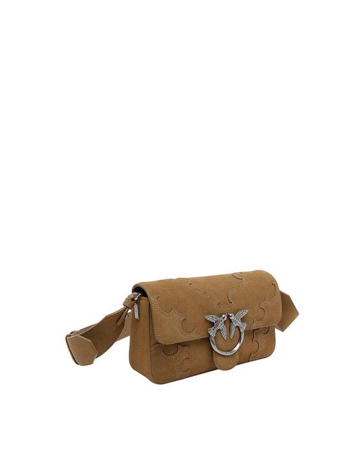 Pinko Brown Mini Love One Slouchy Crossbody Bag