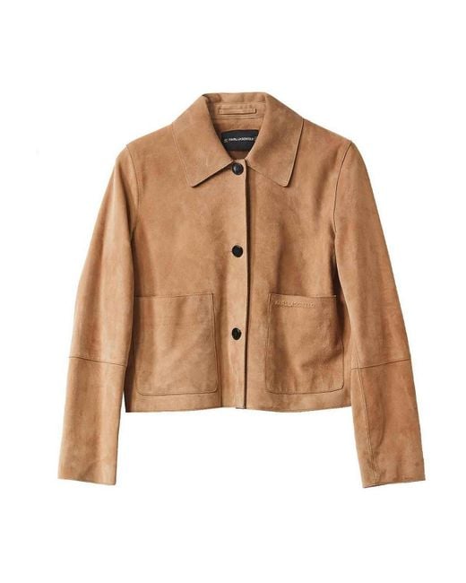 Karl Lagerfeld Brown Patch Pocket Leather Jacket