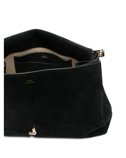 Totême Black T-Lock Suede Satchel Bag