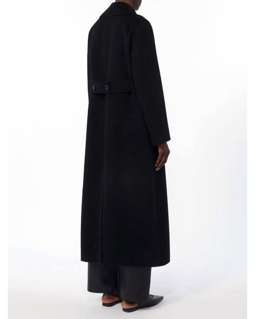 Max Mara Black Custodi Long Wool Coat With Martingale