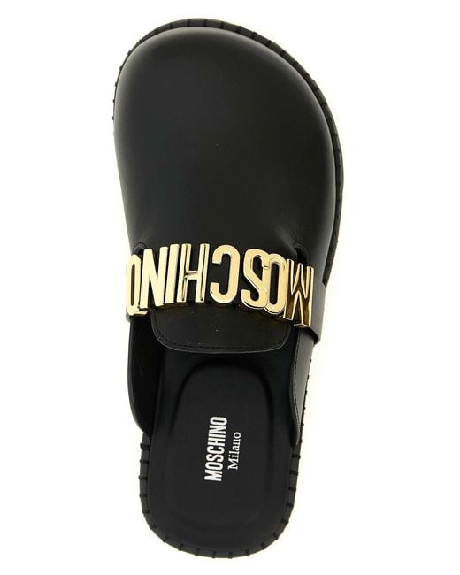 Moschino Black Leather Sabots