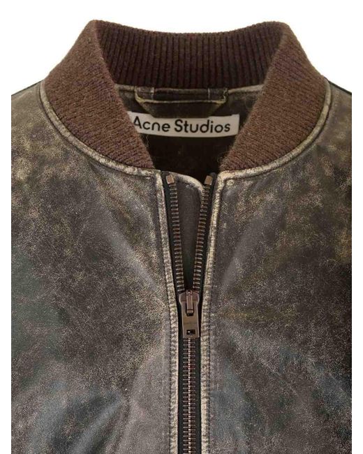 Acne Gray Leather Bomber Jacket Jackets for men