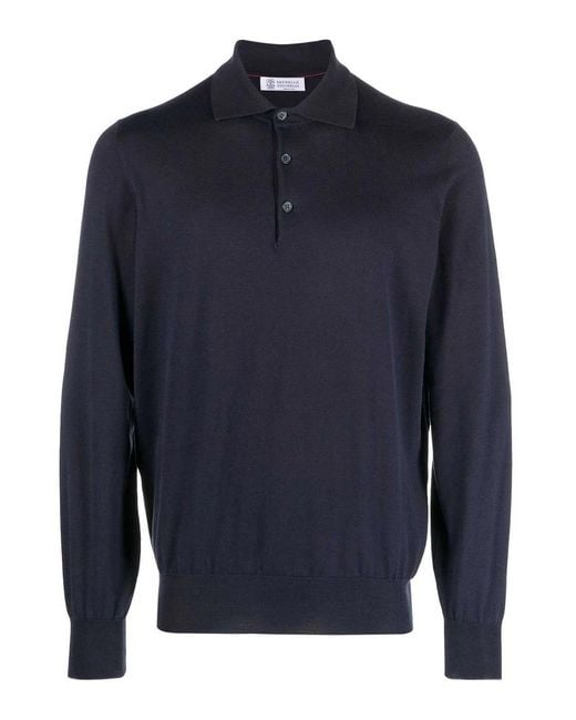 Brunello Cucinelli Blue Polo Neck Sweater for men
