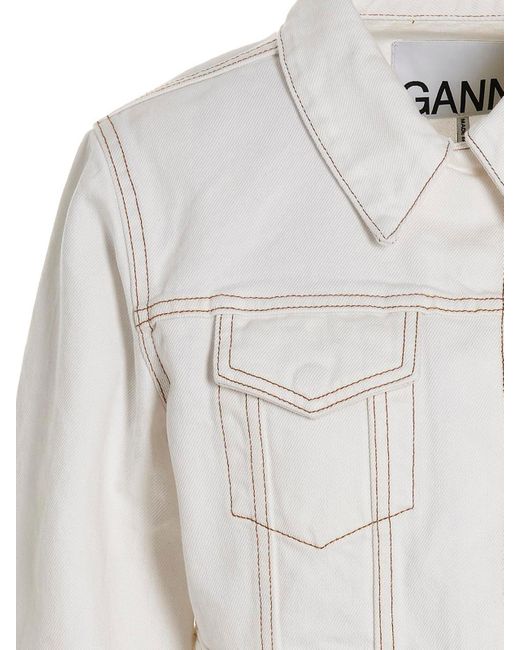 Ganni White Denim Cropped Jacket
