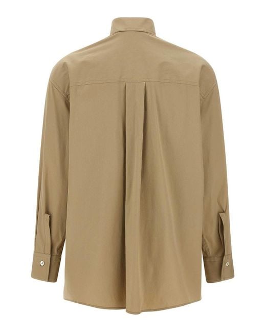 Ferragamo Natural Panel-Designed Cotton Poplin Shirt With Tone-On-Tone Logo