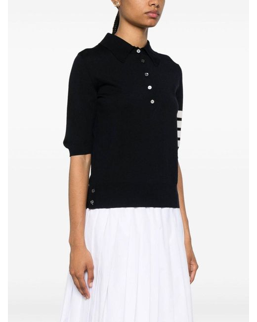 Thom Browne Black 4Bar Wool Polo Shirt