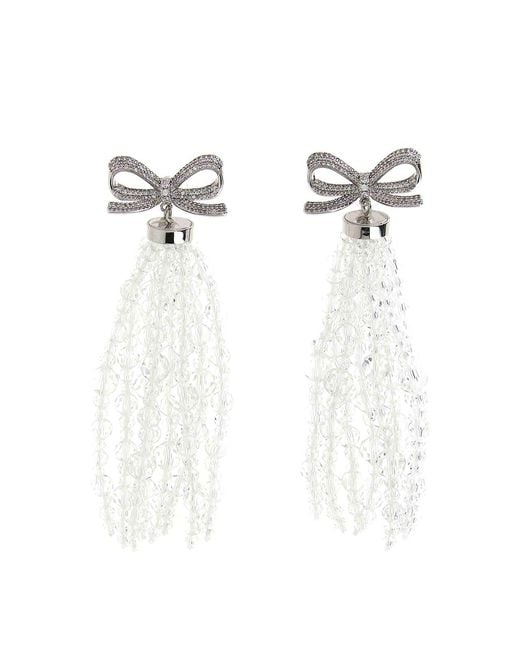 Self-Portrait White Bow Beaded Waterfall Earrings