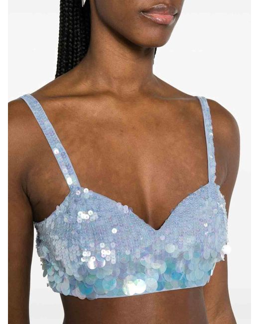 P.A.R.O.S.H. Blue Iridescent Sequin Cropped Top