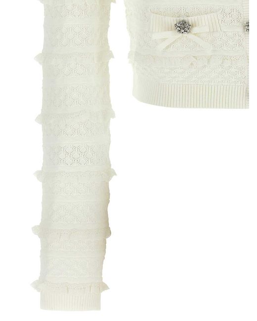 Self-Portrait White Pointelle Diamante Cardigan