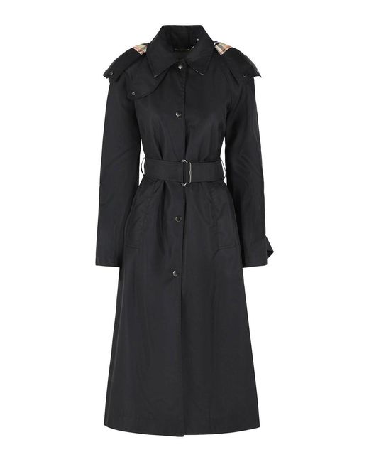 Burberry Black Long Car Coat With Nylon Hood