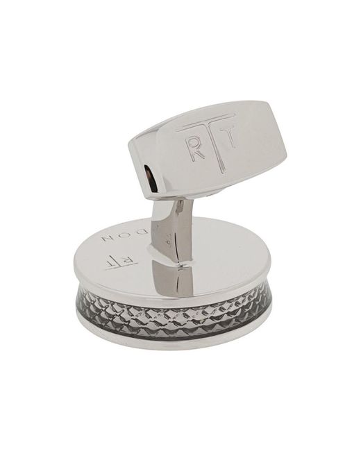 Tateossian Gray Cufflinks Round Palladium Carbon Fibre for men